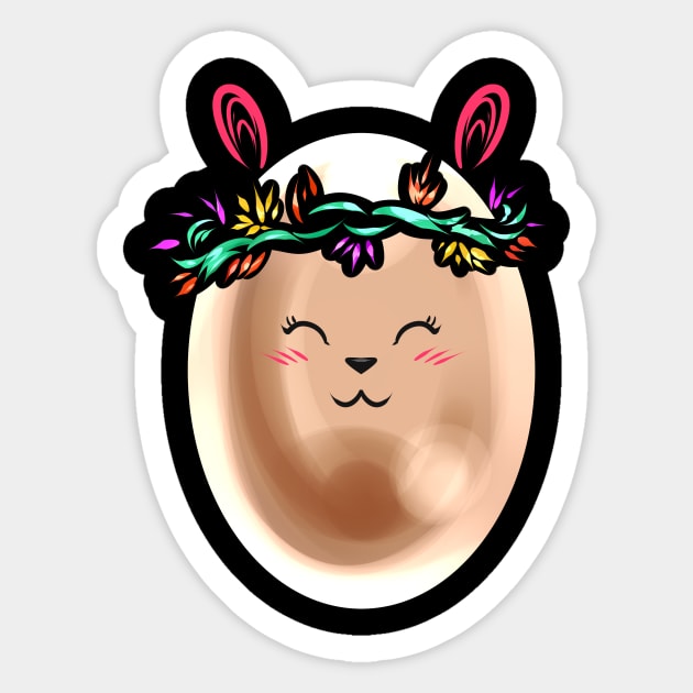 Cute Painted Easter Egg With Flower Wreath For Easter Sticker by SinBle